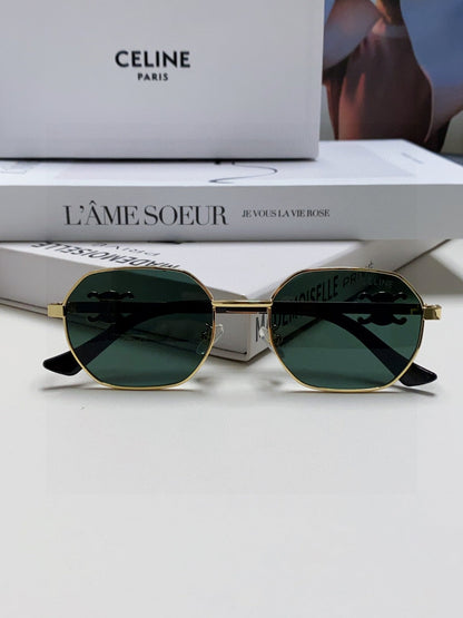 CELINE TRIOMPHE SUNGLASSES 497821 IN GOLD METAL DARK TEAL LENSES