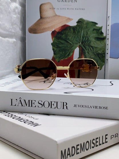 CELINE TRIOMPHE SUNGLASSES 497822 IN GOLD METAL BROWN SMOKE LENSES