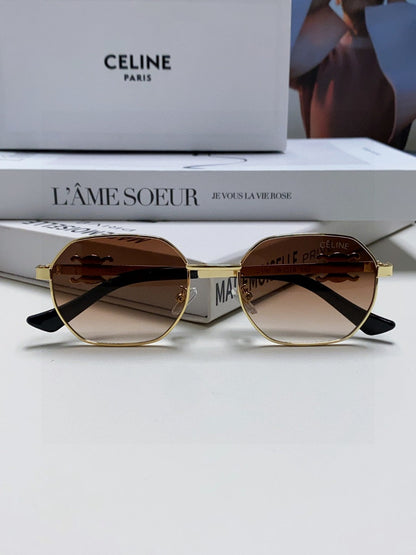CELINE TRIOMPHE SUNGLASSES 497822 IN GOLD METAL BROWN SMOKE LENSES