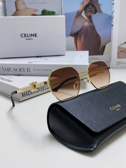 CELINE TRIOMPHE SUNGLASSES 497822 IN GOLD METAL BROWN SMOKE LENSES