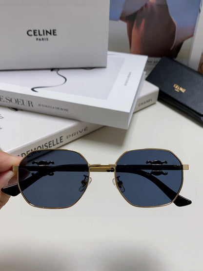 CELINE TRIOMPHE SUNGLASSES 497823 IN GOLD METAL BLACK LENSES