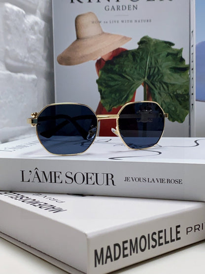 CELINE TRIOMPHE SUNGLASSES 497823 IN GOLD METAL BLACK LENSES
