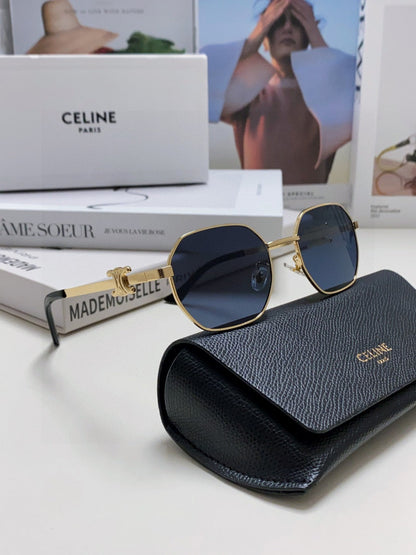 CELINE TRIOMPHE SUNGLASSES 497823 IN GOLD METAL BLACK LENSES