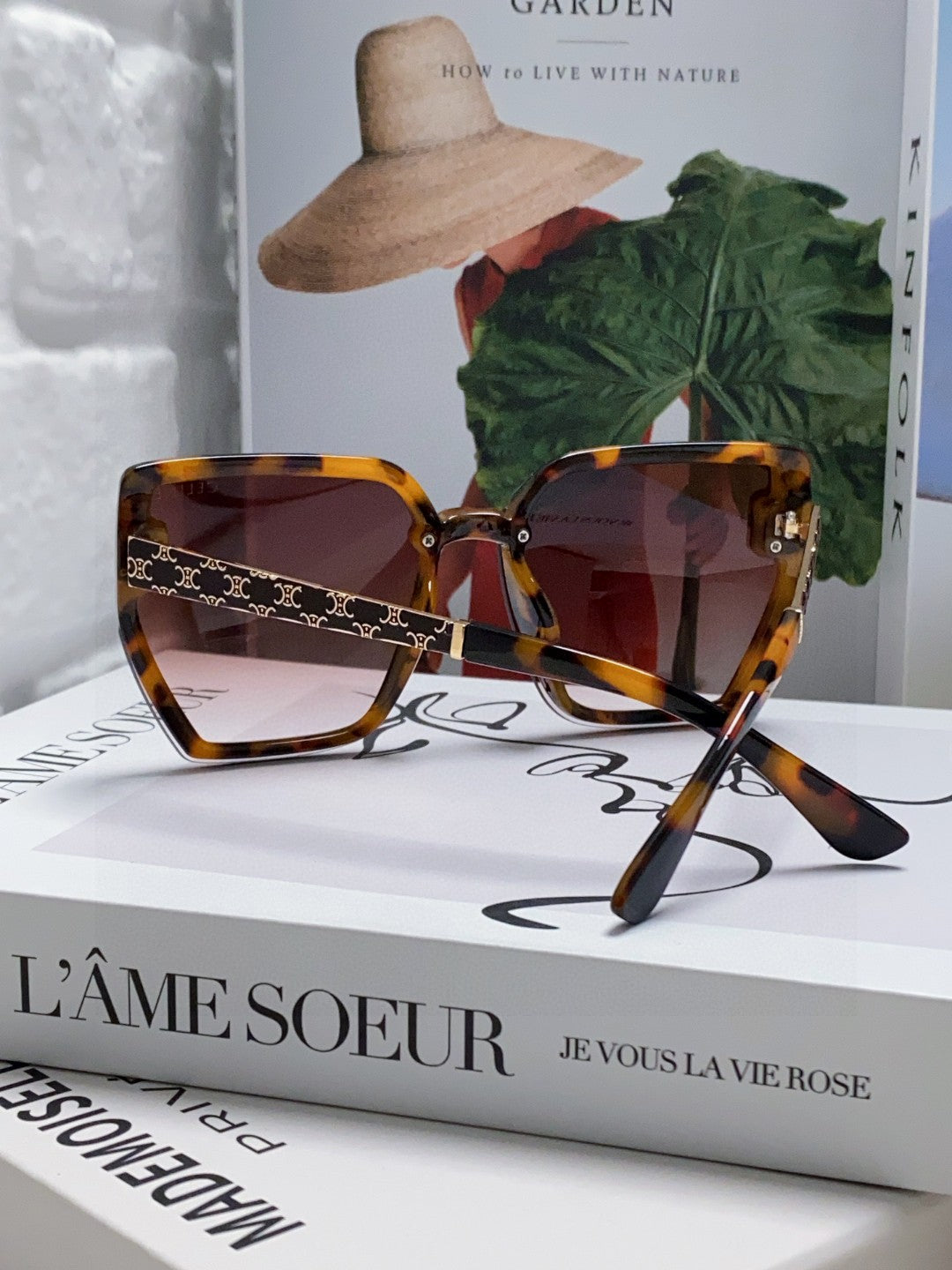 CELINE TRIOMPHE SUNGLASSES 497830 IN HAVANA ACETATE EMBOSSED LOGO