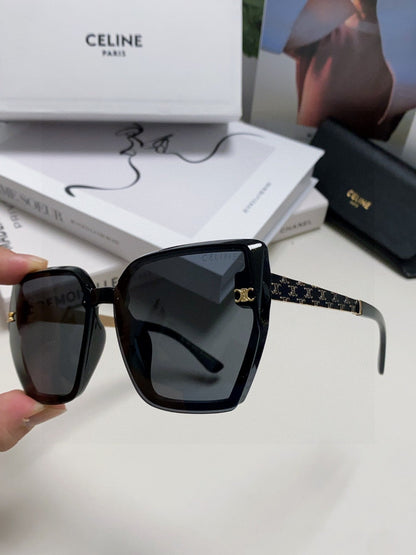 CELINE TRIOMPHE SUNGLASSES 497831 IN BLACK ACETATE EMBOSSED LOGO