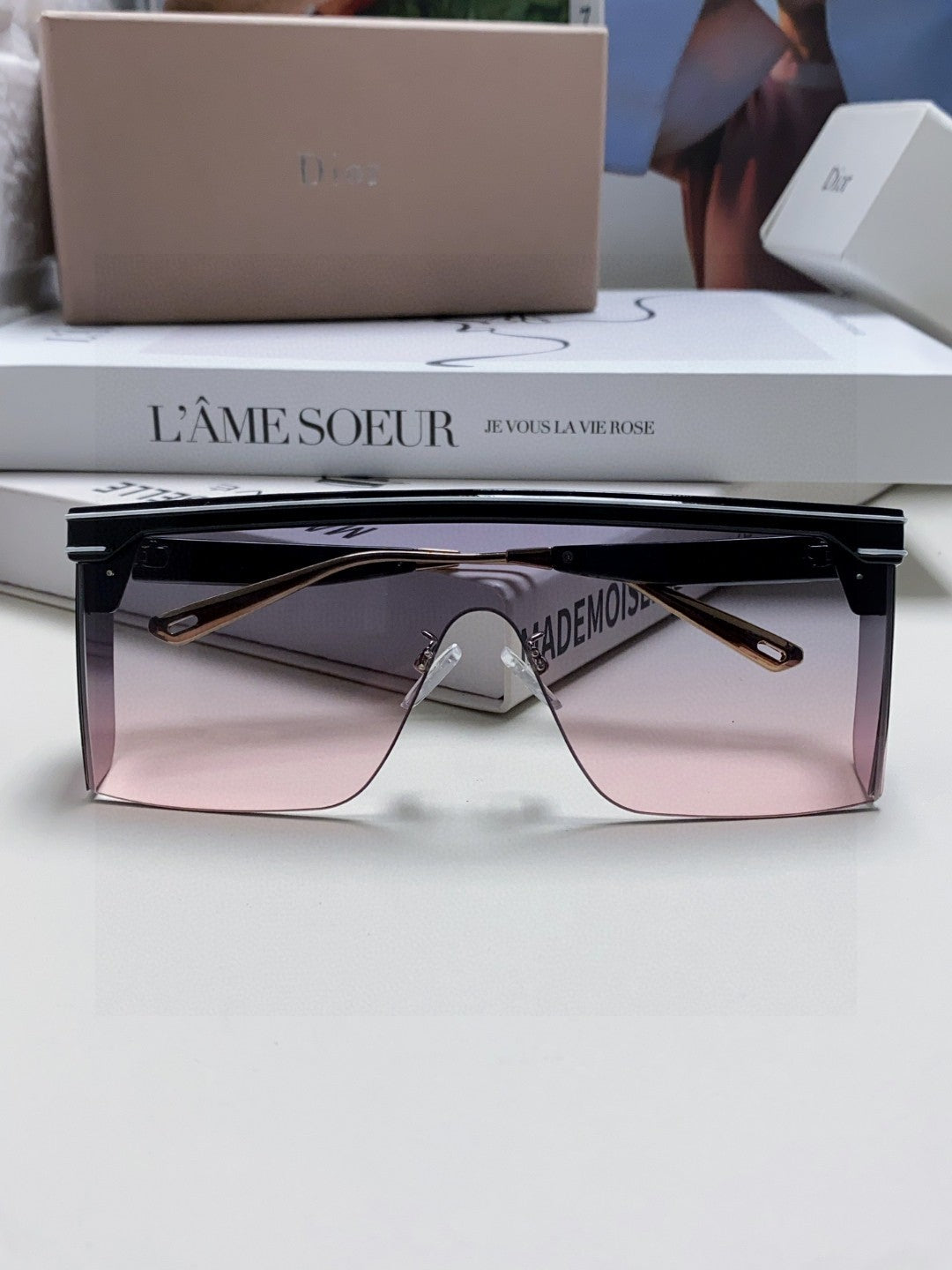 DIOR SUNGLASSES CLUB M1U 566688 IN BLACK ACETATE PINK SMOKE LENSES