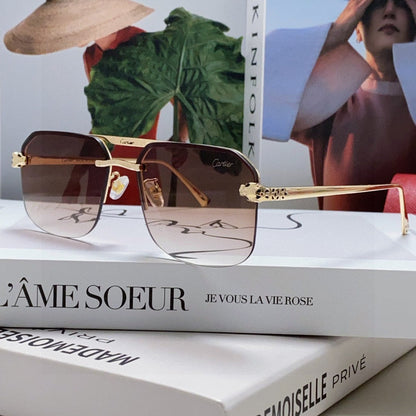 CARTIER PANTHÈRE RIMLESS RECTANGULAR FRAME SUNGLASSES 543546 IN METAL