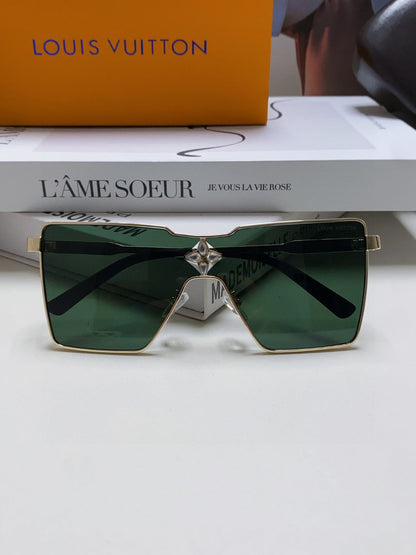 LOUIS VUITTON CYCLONE SUNGLASSES 581373 IN GOLD METAL DARK GREEN LENSES