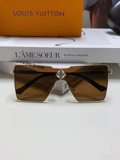 LOUIS VUITTON CYCLONE SUNGLASSES 581374 IN GOLD METAL BRWON LENSES