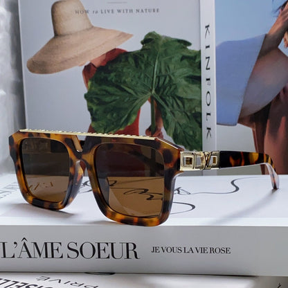 LOUIS VUITTON MASCOT PILOT SQUARE SUNGLASSES 581376 IN HAVANA ACETATE GOLD METAL