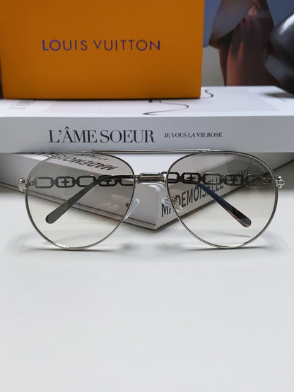 LOUIS VUITTON CHAIN PILOT SUNGLASSES 581379 IN SILVER METAL LIGHT GREY SMOKE LENSES