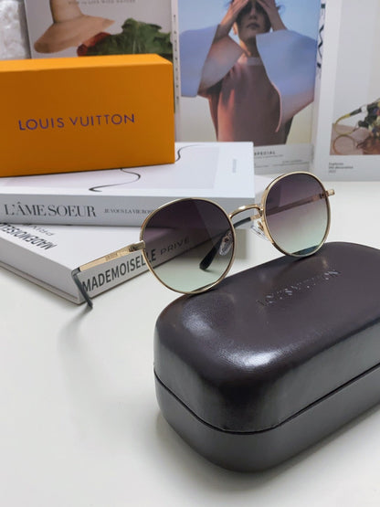 LOUIS VUITTON SIGNATURE ROUND SUNGLASSES 581381 IN GOLD METAL GREY SMOKE LENSES