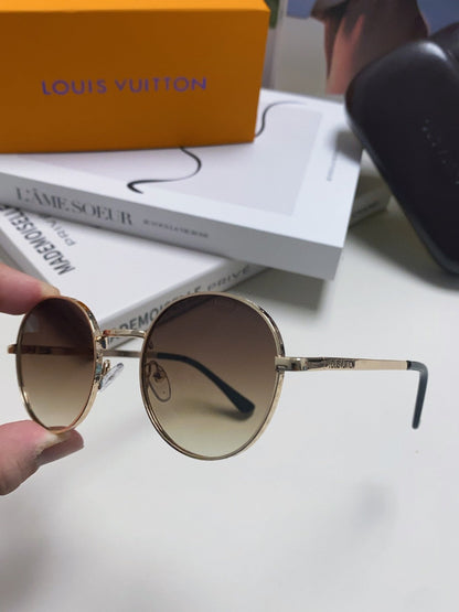 LOUIS VUITTON SIGNATURE ROUND SUNGLASSES 581382 IN GOLD METAL BROWN SMOKE LENSES