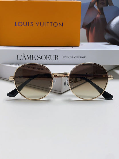 LOUIS VUITTON SIGNATURE ROUND SUNGLASSES 581382 IN GOLD METAL BROWN SMOKE LENSES