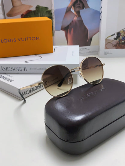 LOUIS VUITTON SIGNATURE ROUND SUNGLASSES 581382 IN GOLD METAL BROWN SMOKE LENSES