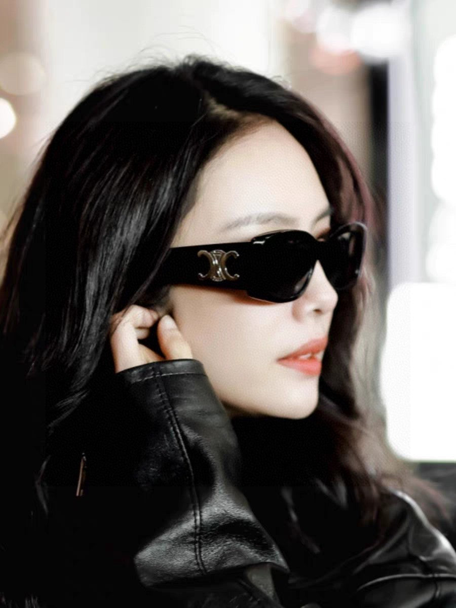 CELINE TRIOMPHE SUNGLASSES 548601 IN BLACK ACETATE SILVER LOGO