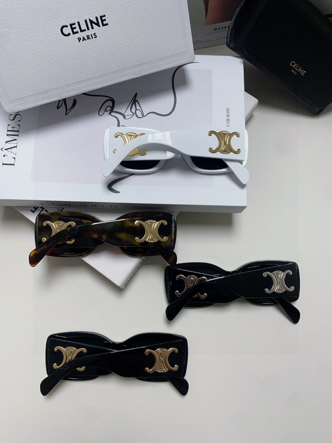 CELINE TRIOMPHE SUNGLASSES 548602 IN BLACK ACETATE