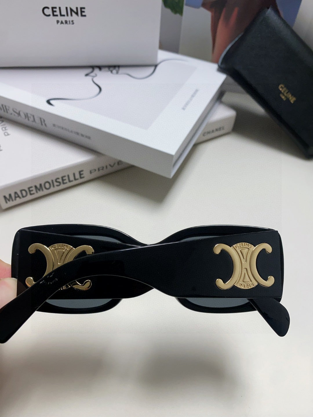 CELINE TRIOMPHE SUNGLASSES 548602 IN BLACK ACETATE