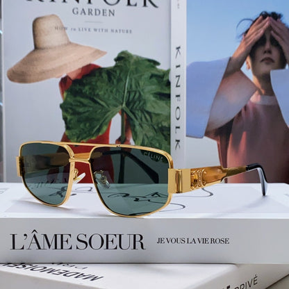 CELINE TRIOMPHE SUNGLASSES 512997 IN GOLD METAL BLUE LENSES