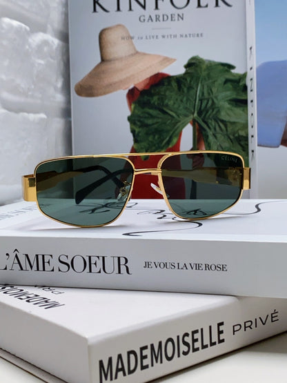 CELINE TRIOMPHE SUNGLASSES 512997 IN GOLD METAL BLUE LENSES