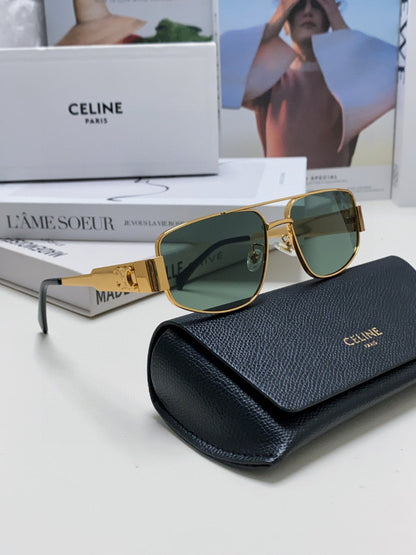 CELINE TRIOMPHE SUNGLASSES 512997 IN GOLD METAL BLUE LENSES
