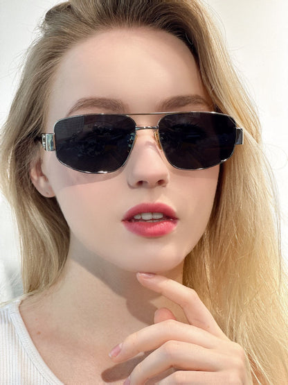 CELINE TRIOMPHE SUNGLASSES 512999 IN SILVER METAL BLACK LENSES