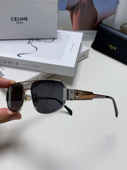 CELINE TRIOMPHE SUNGLASSES 512999 IN SILVER METAL BLACK LENSES