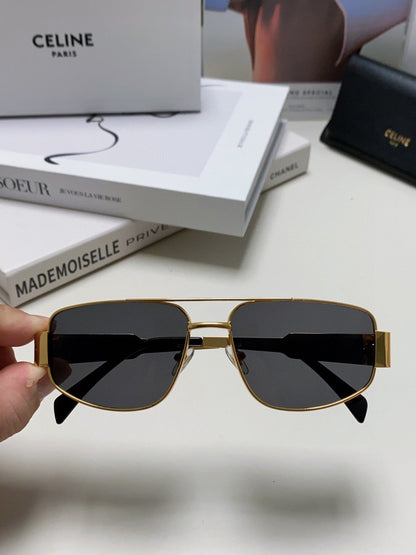 CELINE TRIOMPHE SUNGLASSES 513000 IN GOLD METAL BLACK LENSES