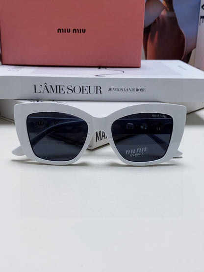 MIU MIU LOGO CAT EYE SUNGLASSES 513004 IN WHITE ACETATE
