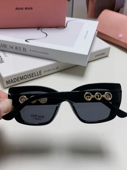 MIU MIU LOGO CAT EYE SUNGLASSES 513005 IN BLACK ACETATE