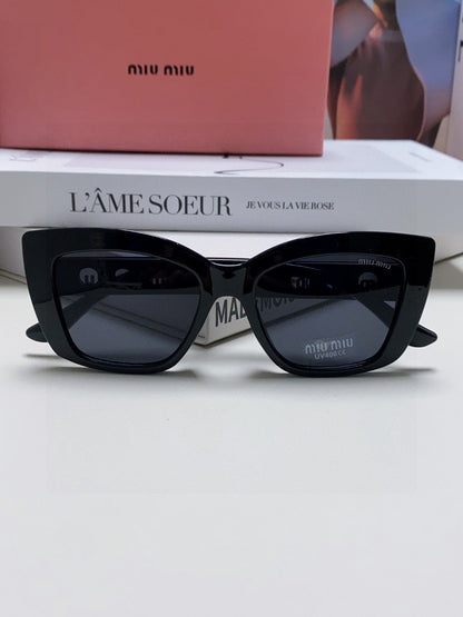 MIU MIU LOGO CAT EYE SUNGLASSES 513005 IN BLACK ACETATE