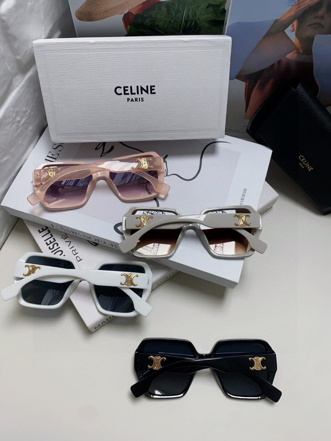 CELINE TRIOMPHE SUNGLASSES 552770 IN LIGHT GREY ACETATE