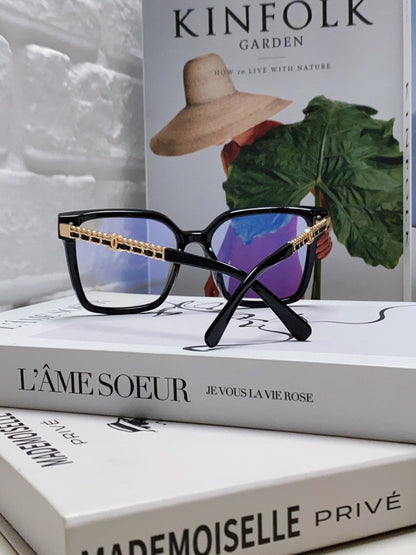 CHANEL SQUARE SUNGLASSES 632882 IN BLACK ACETATE CLEAR LENSES