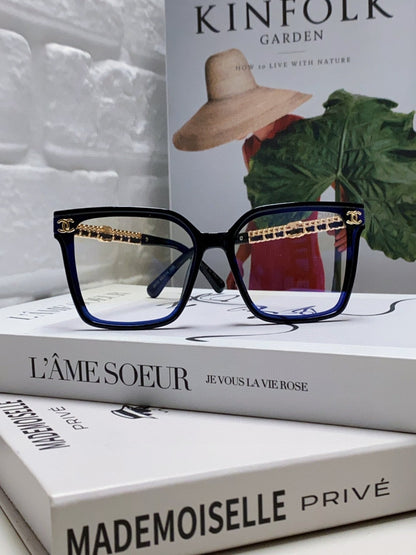 CHANEL SQUARE SUNGLASSES 632882 IN BLACK ACETATE CLEAR LENSES
