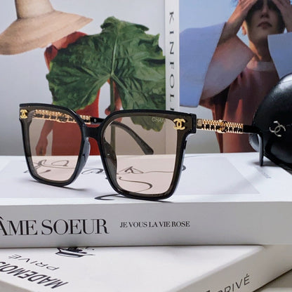 CHANEL SQUARE SUNGLASSES 632883 IN BLACK ACETATE LIGHT BROWN LENSES