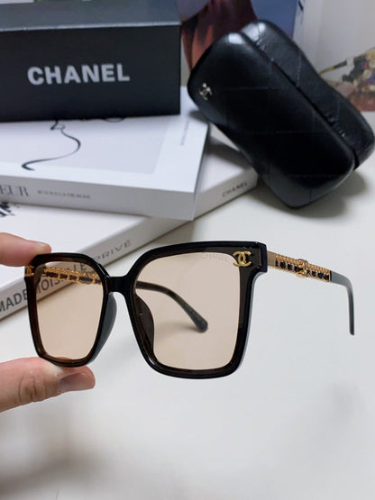 CHANEL SQUARE SUNGLASSES 632883 IN BLACK ACETATE LIGHT BROWN LENSES
