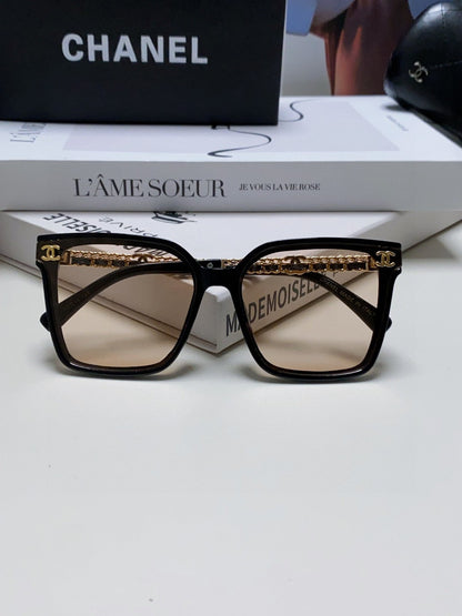 CHANEL SQUARE SUNGLASSES 632883 IN BLACK ACETATE LIGHT BROWN LENSES