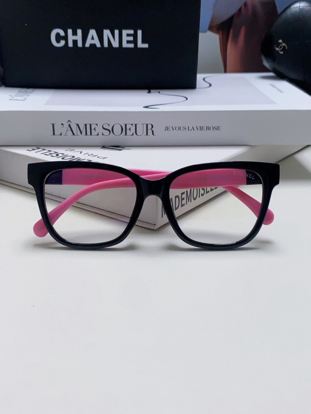 CHANEL SQUARE SUNGLASSES 632888 IN BLACK AND PINK ACETATE