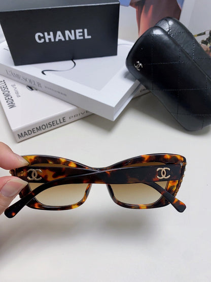 CHANEL CAT EYE SUNGLASSES 632699 IN HAVANA ACETATE EMBOSSED PEARL