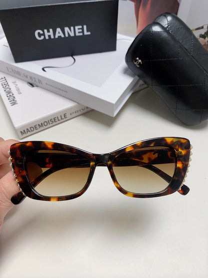 CHANEL CAT EYE SUNGLASSES 632699 IN HAVANA ACETATE EMBOSSED PEARL