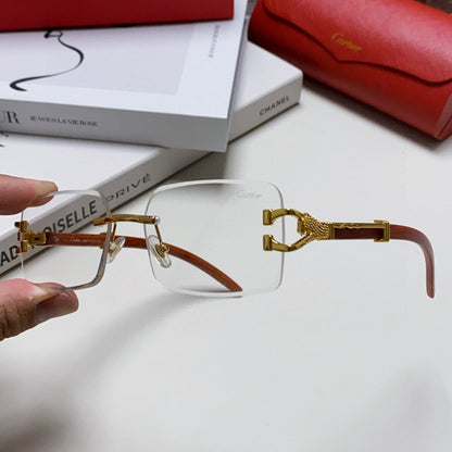 CARTIER PANTHÈRE RECTANGULAR FRAME SUNGLASSES 555891 IN METAL AND WOODEN