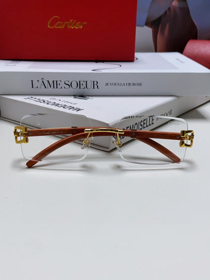 CARTIER PANTHÈRE RECTANGULAR FRAME SUNGLASSES 555891 IN METAL AND WOODEN
