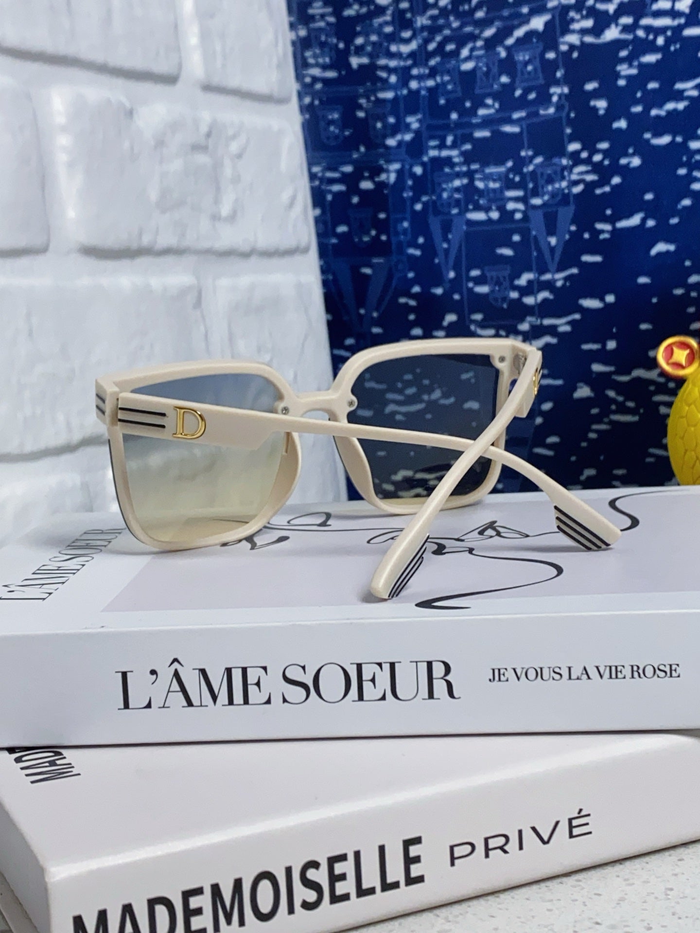 DIOR MONTAIGNE SUNGLASSES 560858 IN IVORY ACETATE GREY YELLOW SMOKE LENSES
