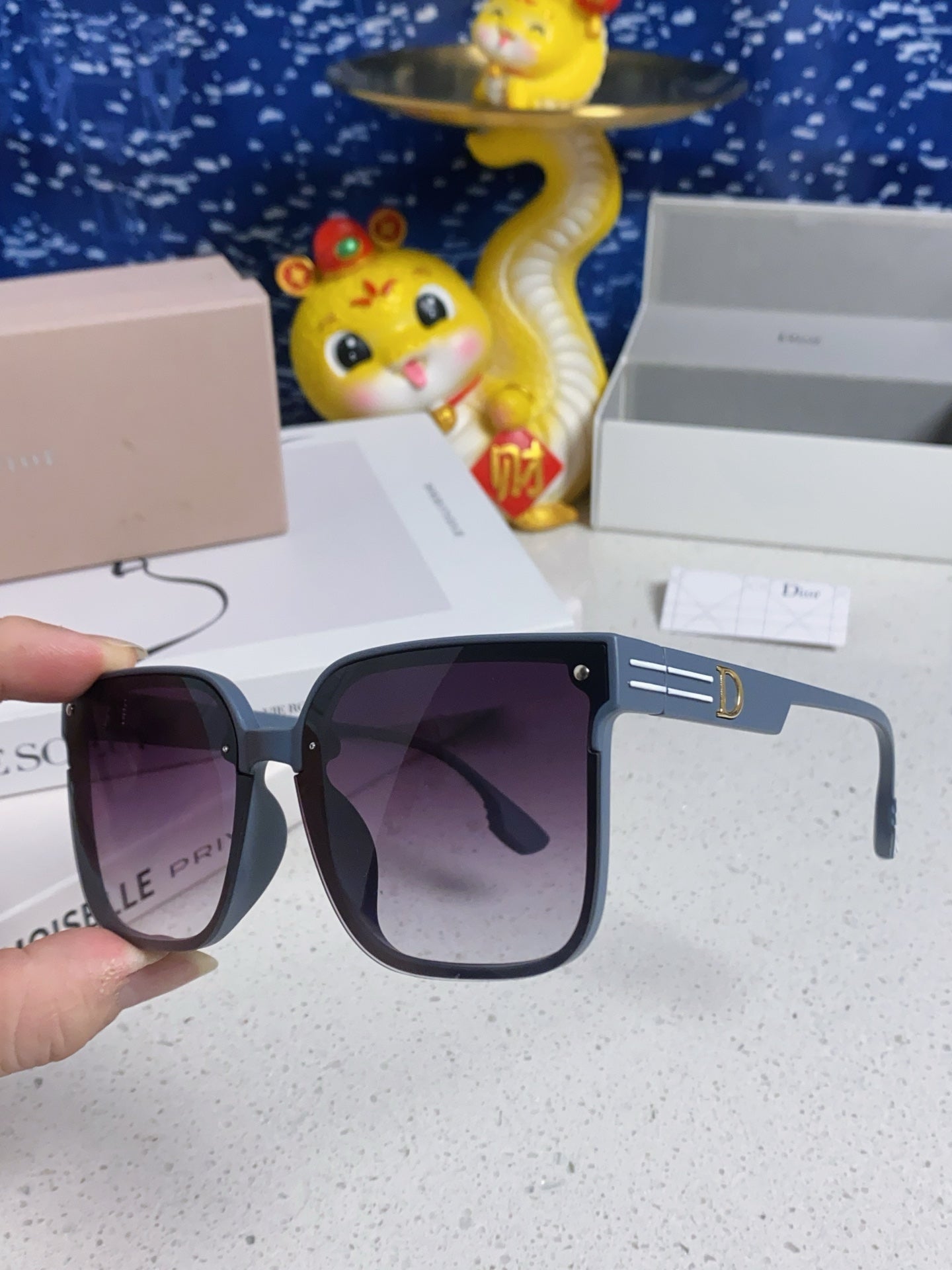 DIOR MONTAIGNE SUNGLASSES 560861 IN TAN BLUE ACETATE