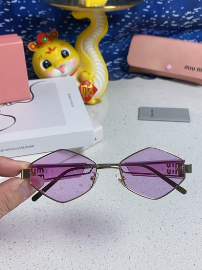 MIU MIU LOGO SUNGLASSES 560863 IN PURPLE CLEAR ACETATE GOLD METAL