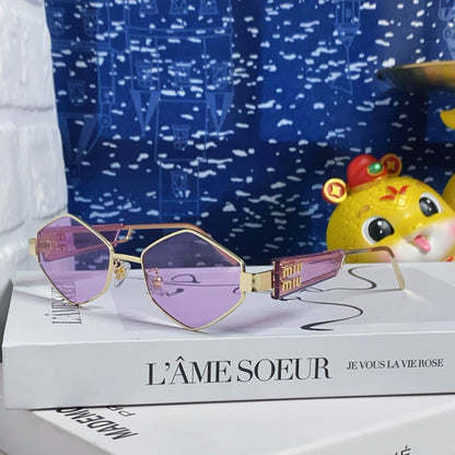 MIU MIU LOGO SUNGLASSES 560863 IN PURPLE CLEAR ACETATE GOLD METAL