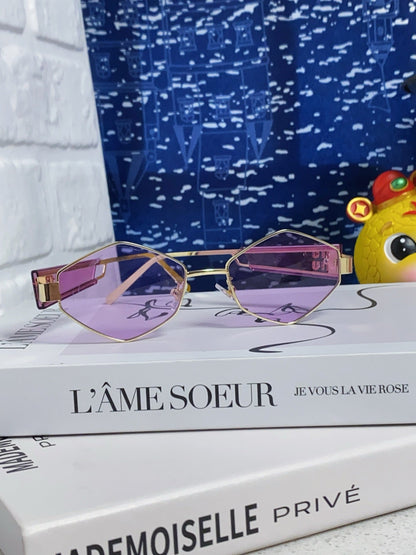 MIU MIU LOGO SUNGLASSES 560863 IN PURPLE CLEAR ACETATE GOLD METAL