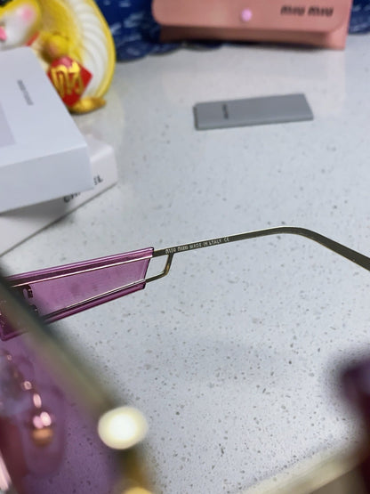 MIU MIU LOGO SUNGLASSES 560863 IN PURPLE CLEAR ACETATE GOLD METAL