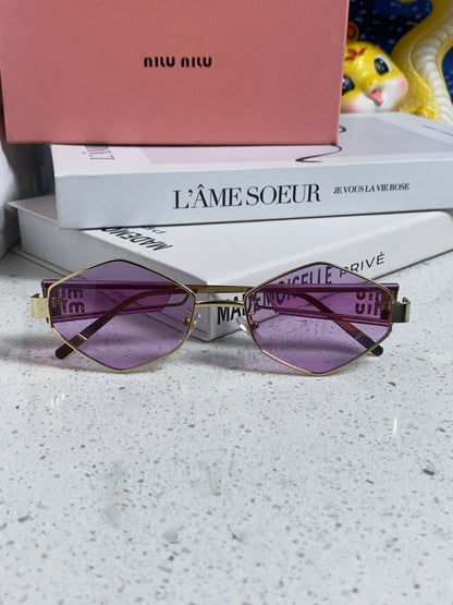 MIU MIU LOGO SUNGLASSES 560863 IN PURPLE CLEAR ACETATE GOLD METAL