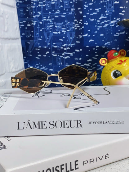 MIU MIU LOGO SUNGLASSES 560865 IN HAVANA ACETATE GOLD METAL BROWN LENS